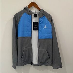 Nike Therma Jordan Boys Gray Blue Hooded Jacket - Size Large 12-13 years